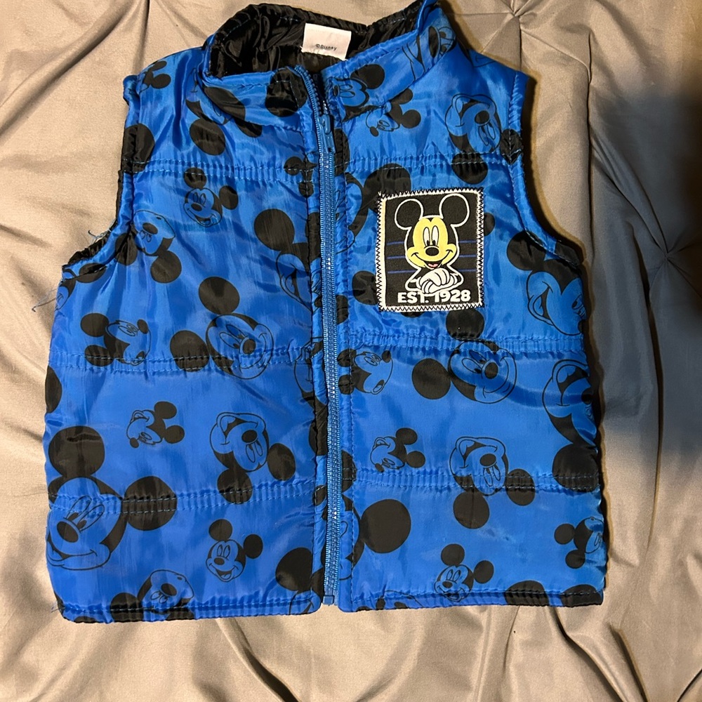 Disney Black and Blue Mickey Mouse puffer Vest size 2T